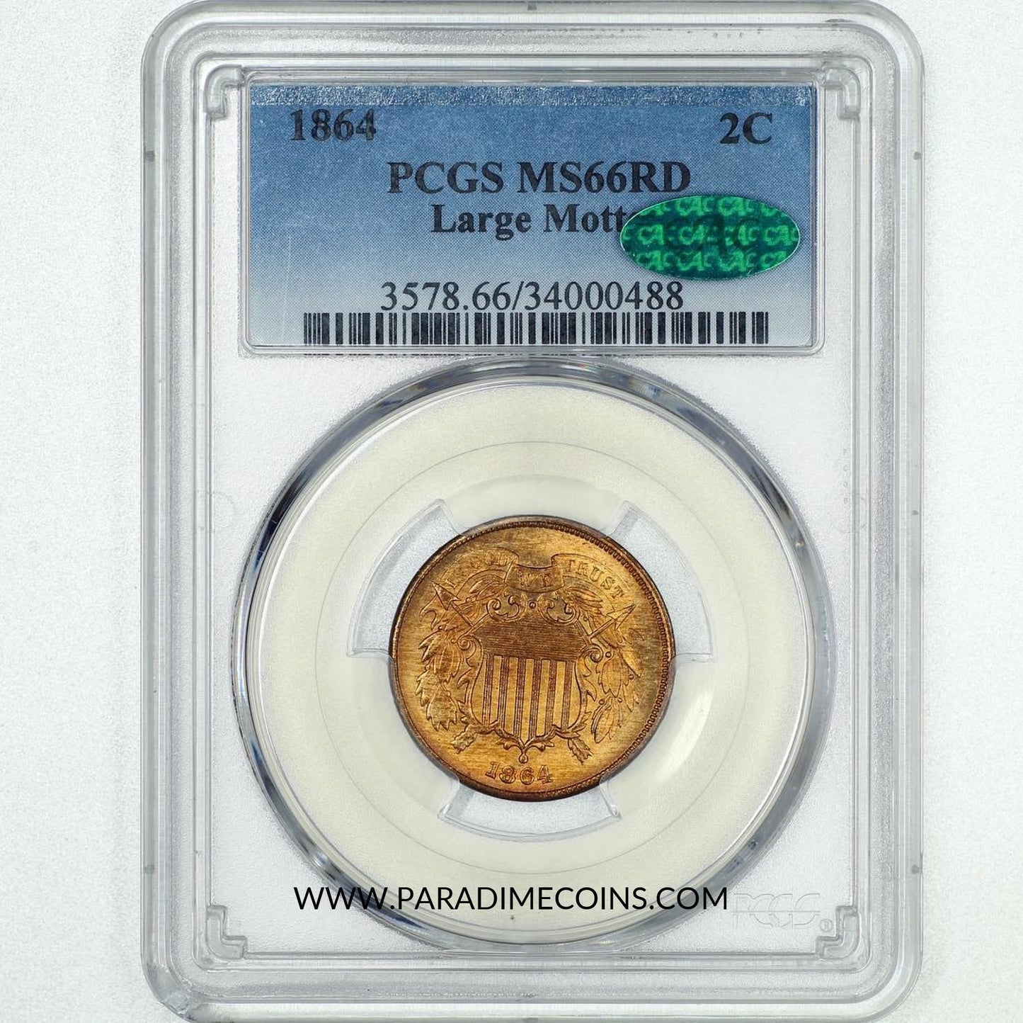 1864 LARGE MOTTO 2C MS66 Red PCGS CAC - Paradime Coins | PCGS NGC CACG CAC Rare US Numismatic Coins For Sale