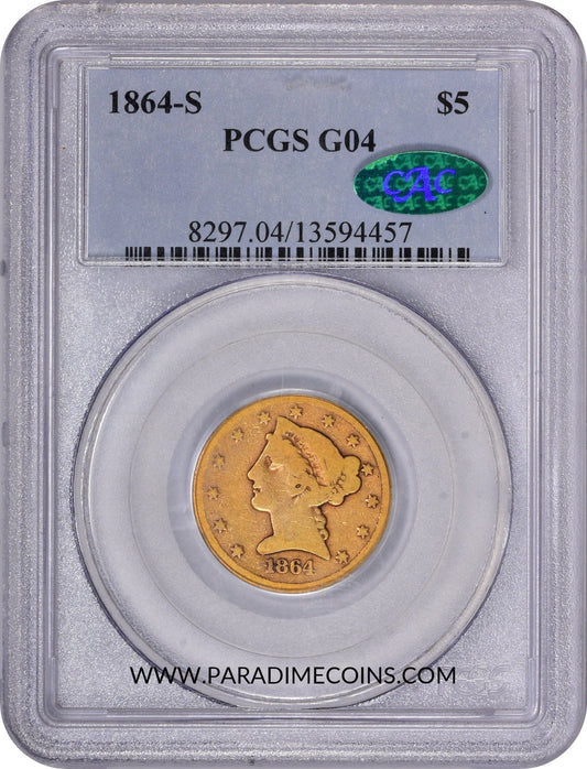 1864-S $5 G04 PCGS CAC - Paradime Coins | PCGS NGC CACG CAC Rare US Numismatic Coins For Sale