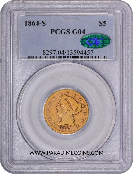 1864-S $5 G04 PCGS CAC - Paradime Coins | PCGS NGC CACG CAC Rare US Numismatic Coins For Sale