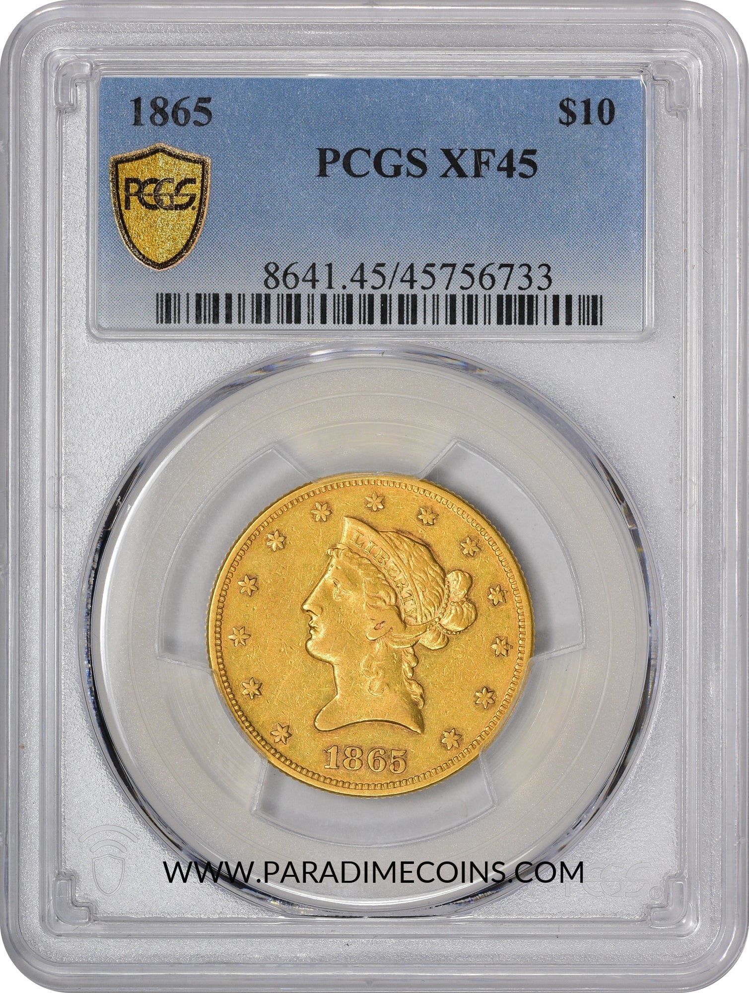 1865 $10 XF45 PCGS - Paradime Coins | PCGS NGC CACG CAC Rare US Numismatic Coins For Sale