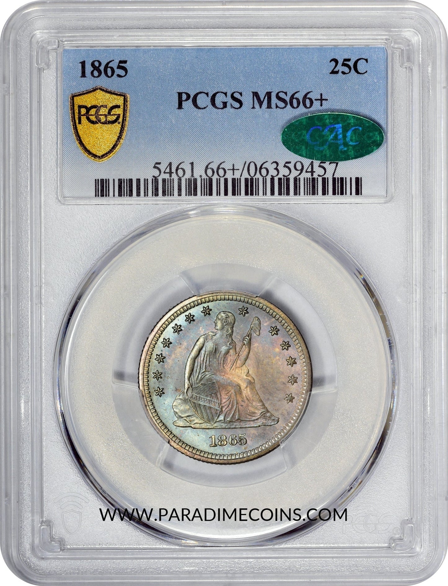 1865 25C MS66+ PCGS CAC - Paradime Coins | PCGS NGC CACG CAC Rare US Numismatic Coins For Sale