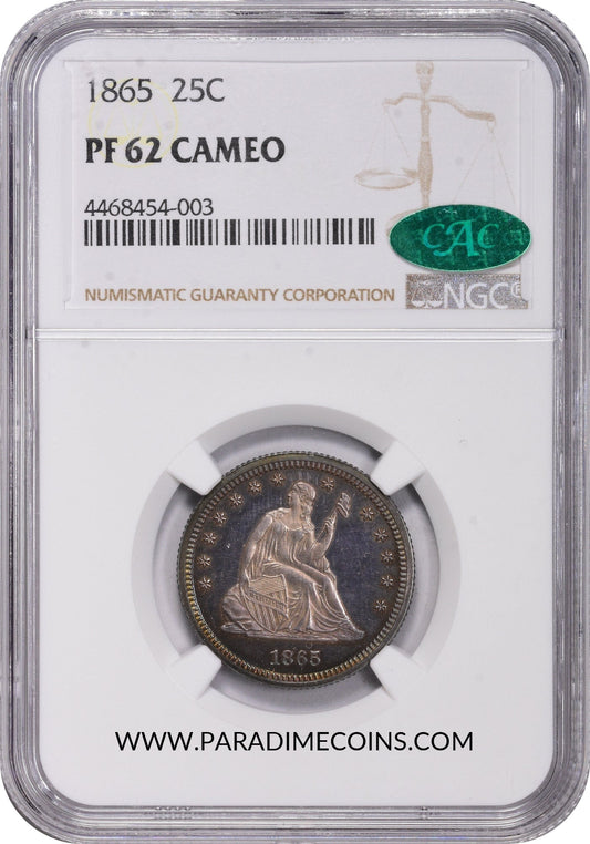 1865 25C PR62 CAMEO NGC CAC - Paradime Coins | PCGS NGC CACG CAC Rare US Numismatic Coins For Sale
