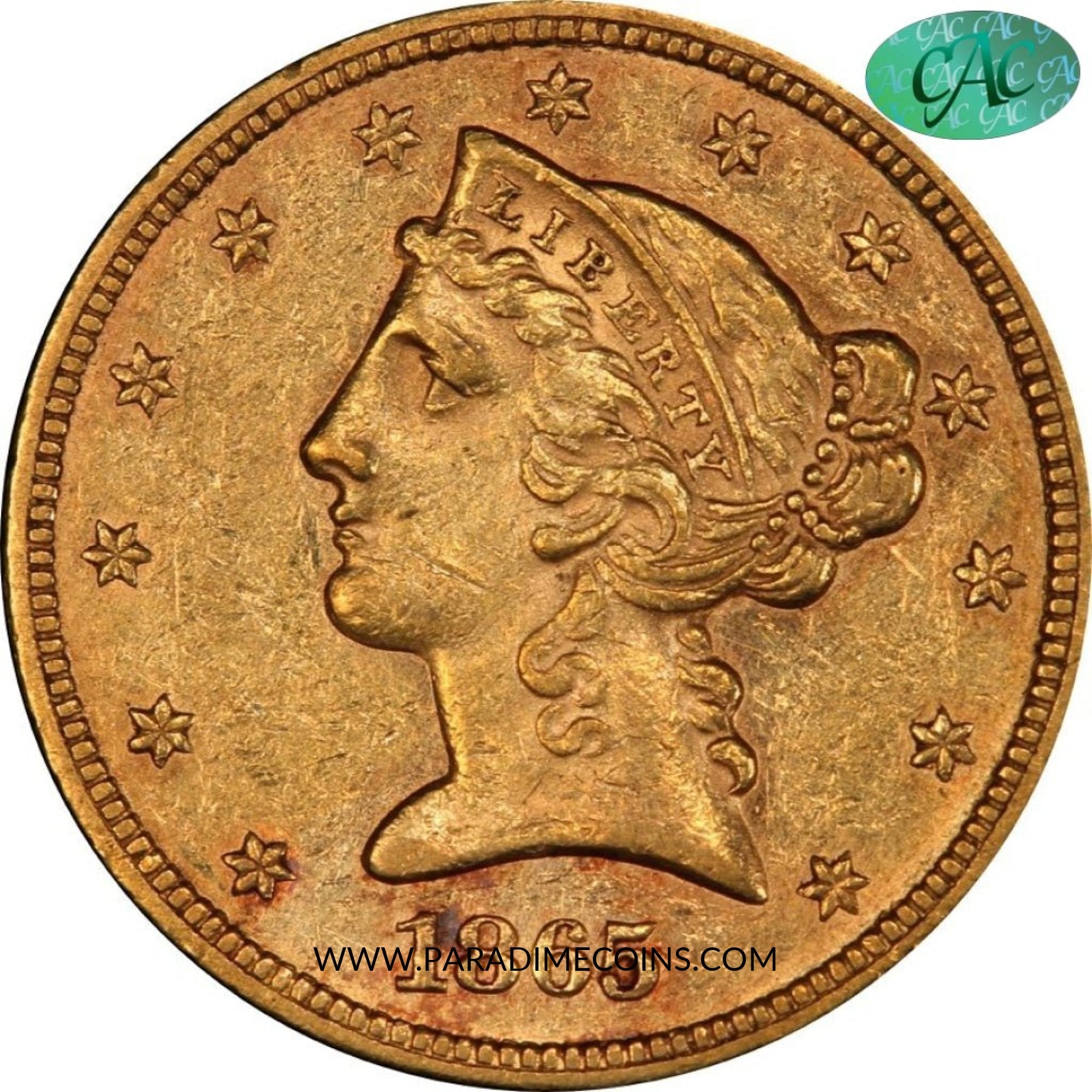 1865 $5 AU55 PCGS CAC - Paradime Coins | PCGS NGC CACG CAC Rare US Numismatic Coins For Sale