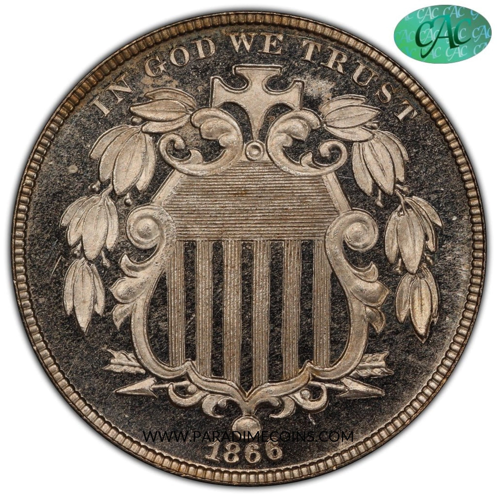 1866 5C RAYS PR65 DCAM PCGS CAC - Paradime Coins | PCGS NGC CACG CAC Rare US Numismatic Coins For Sale