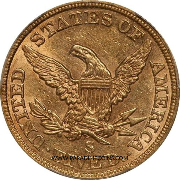 1866-S $5 AU58 NO MOTTO PCGS - Paradime Coins US Coins For Sale