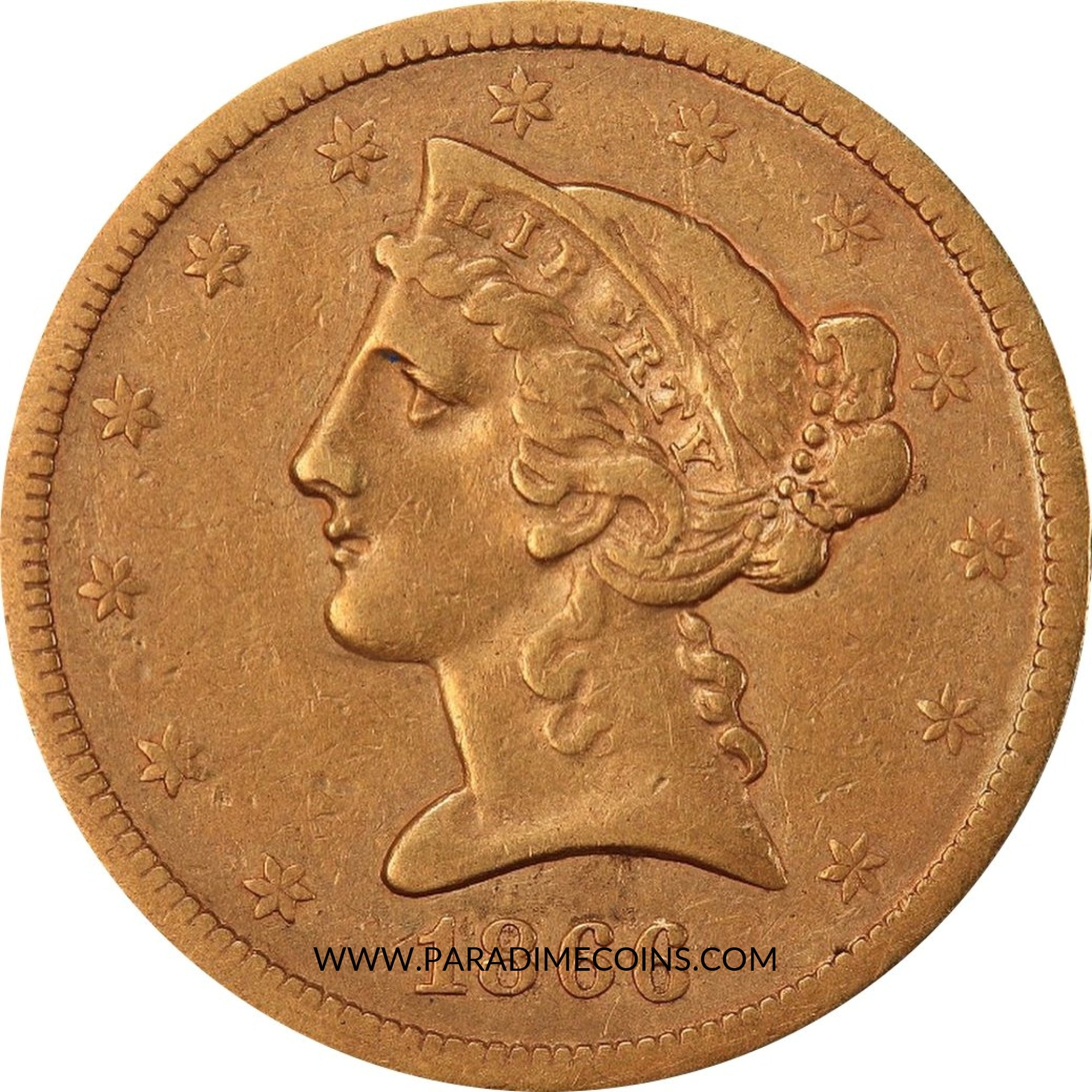 1866-S $5 MOTTTO VF35 PCGS. - Paradime Coins | PCGS NGC CACG CAC Rare US Numismatic Coins For Sale