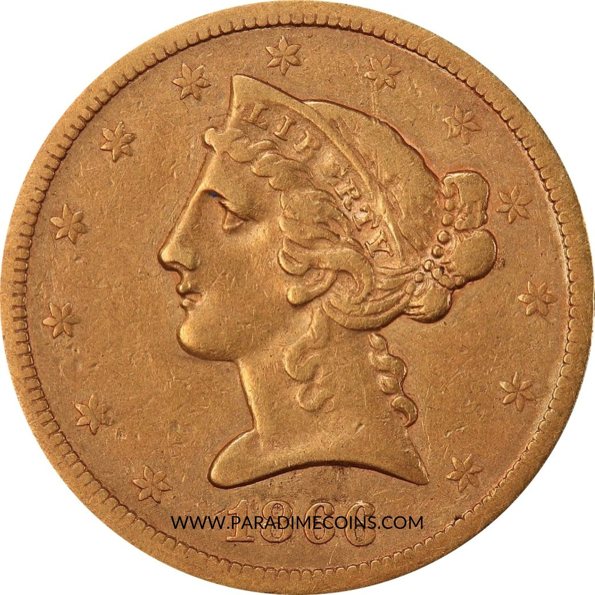 1866-S $5 MOTTTO VF35 PCGS. - Paradime Coins | PCGS NGC CACG CAC Rare US Numismatic Coins For Sale