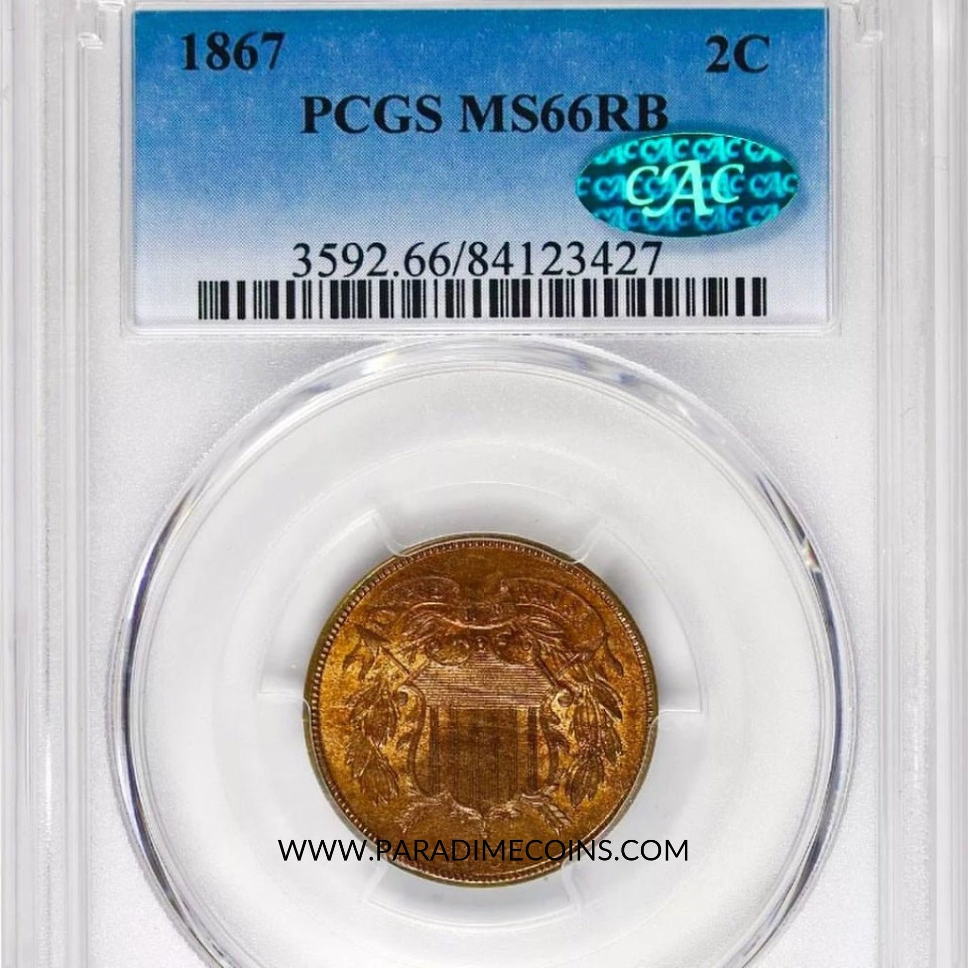 1867 2C MS66RB PCGS CAC - Paradime Coins | PCGS NGC CACG CAC Rare US Numismatic Coins For Sale