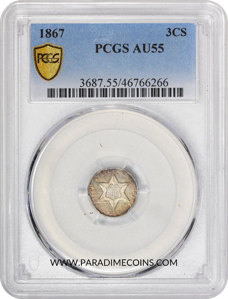 1867 3CS AU55 PCGS - Paradime Coins | PCGS NGC CACG CAC Rare US Numismatic Coins For Sale