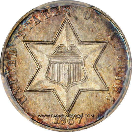 1867 3CS AU55 PCGS - Paradime Coins | PCGS NGC CACG CAC Rare US Numismatic Coins For Sale