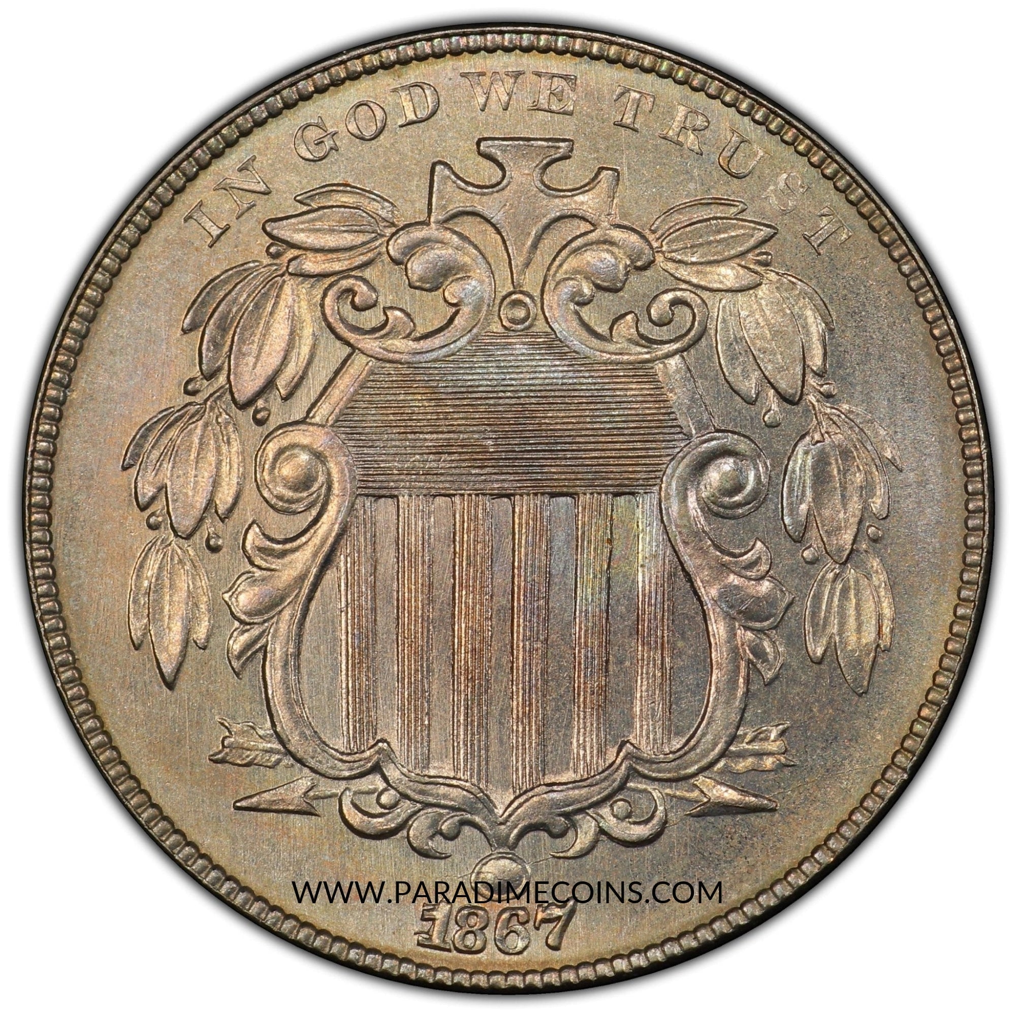 1867 5C Rays MS67 PCGS - Paradime Coins | PCGS NGC CACG CAC Rare US Numismatic Coins For Sale