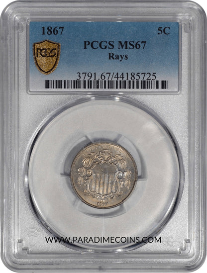 1867 5C Rays MS67 PCGS - Paradime Coins | PCGS NGC CACG CAC Rare US Numismatic Coins For Sale