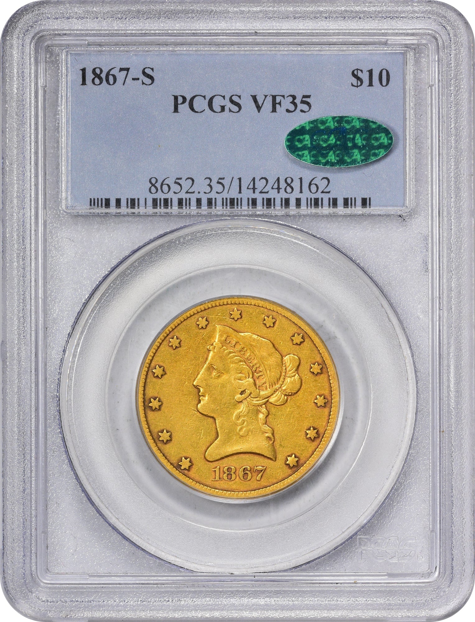 1867-S $10 VF35 PCGS CAC - Paradime Coins | PCGS NGC CACG CAC Rare US Numismatic Coins For Sale
