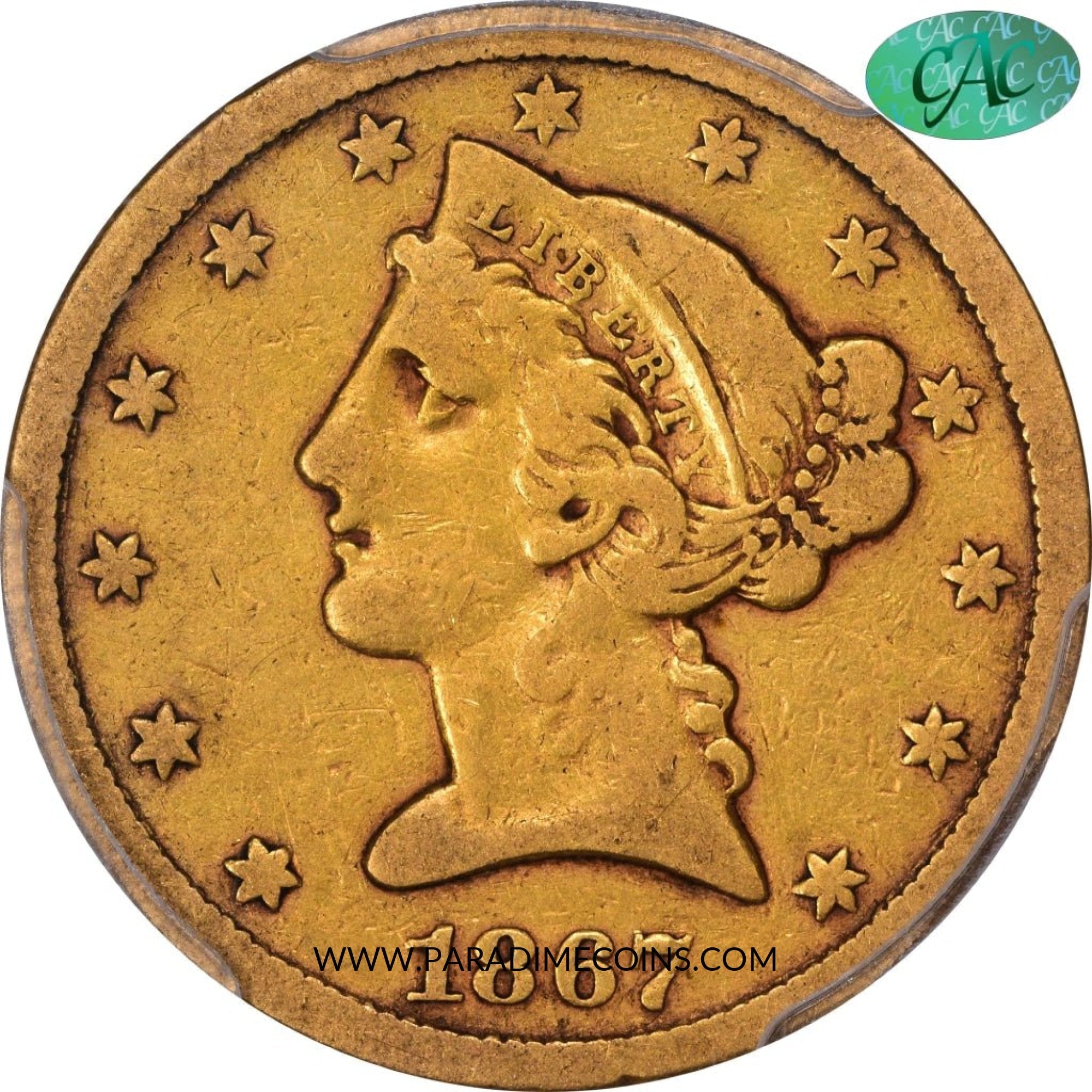 1867-S $5 F15 PCGS CAC - Paradime Coins | PCGS NGC CACG CAC Rare US Numismatic Coins For Sale
