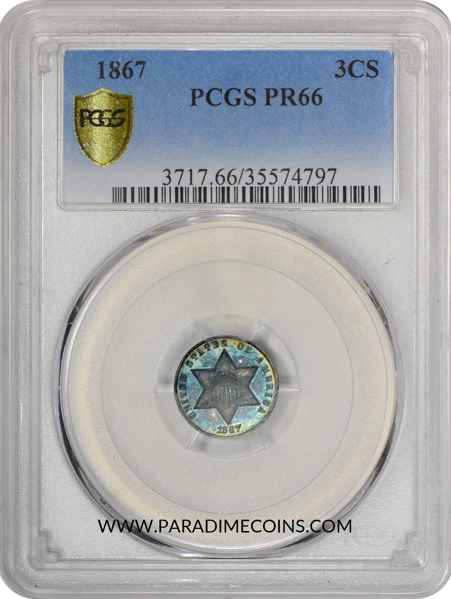 1867 3CS PR66 PCGS - Paradime Coins | PCGS NGC CACG CAC Rare US Numismatic Coins For Sale