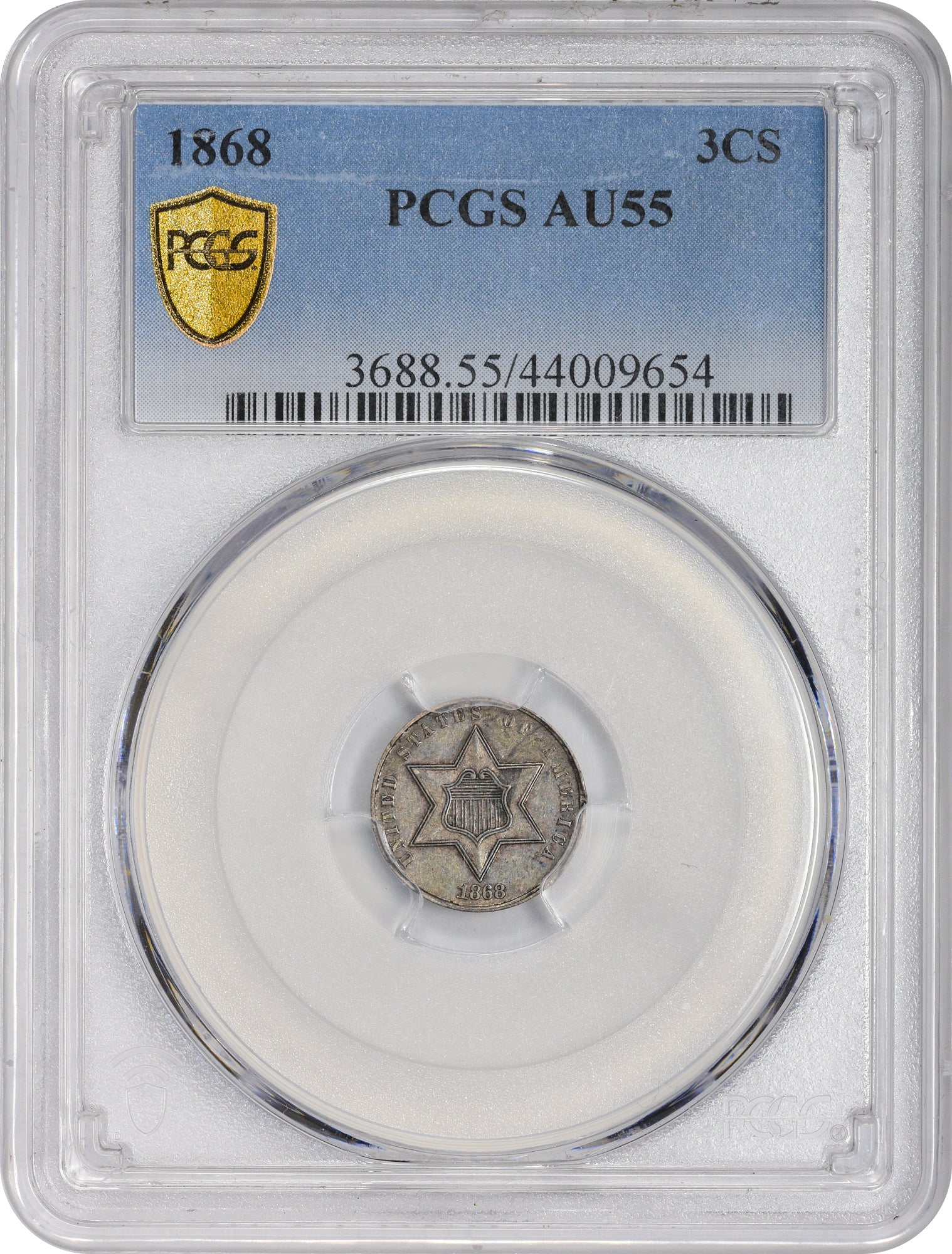 1868 3CS AU55 PCGS - Paradime Coins US Coins For Sale