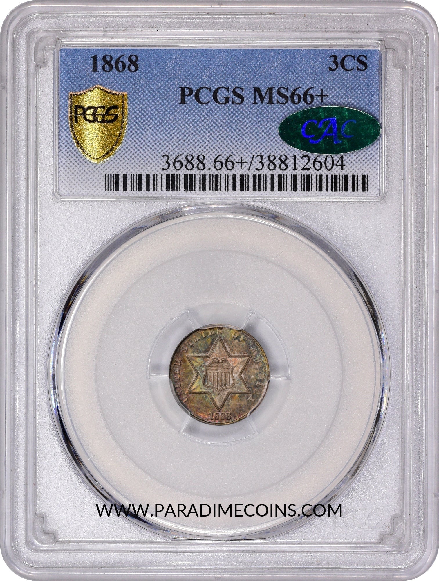 1868 3CS MS66+ PCGS CAC - Paradime Coins | PCGS NGC CACG CAC Rare US Numismatic Coins For Sale