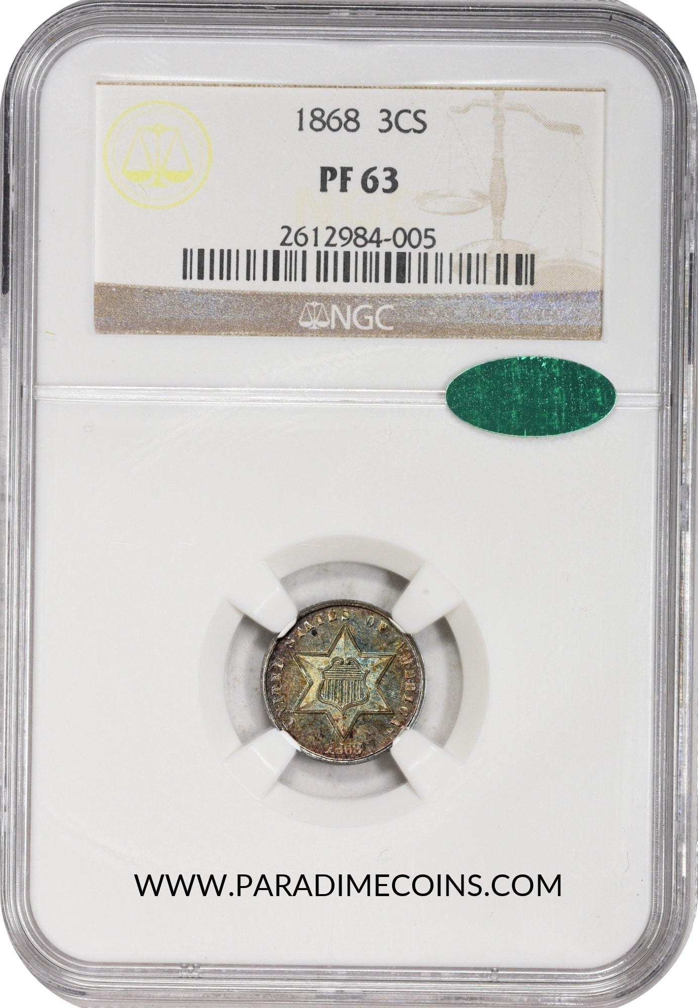 1868 3CS PR63 NGC CAC - Paradime Coins | PCGS NGC CACG CAC Rare US Numismatic Coins For Sale