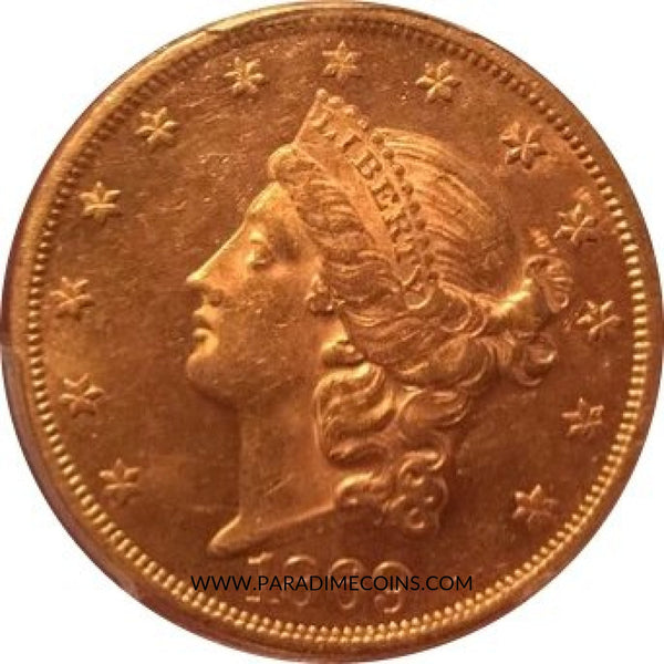 1869 $20 AU58 PCGS - Paradime Coins US Coins For Sale