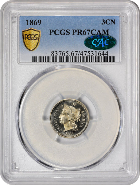 1869 3CN PR67 CAM PCGS CAC - Paradime Coins | PCGS NGC CACG CAC Rare US Numismatic Coins For Sale