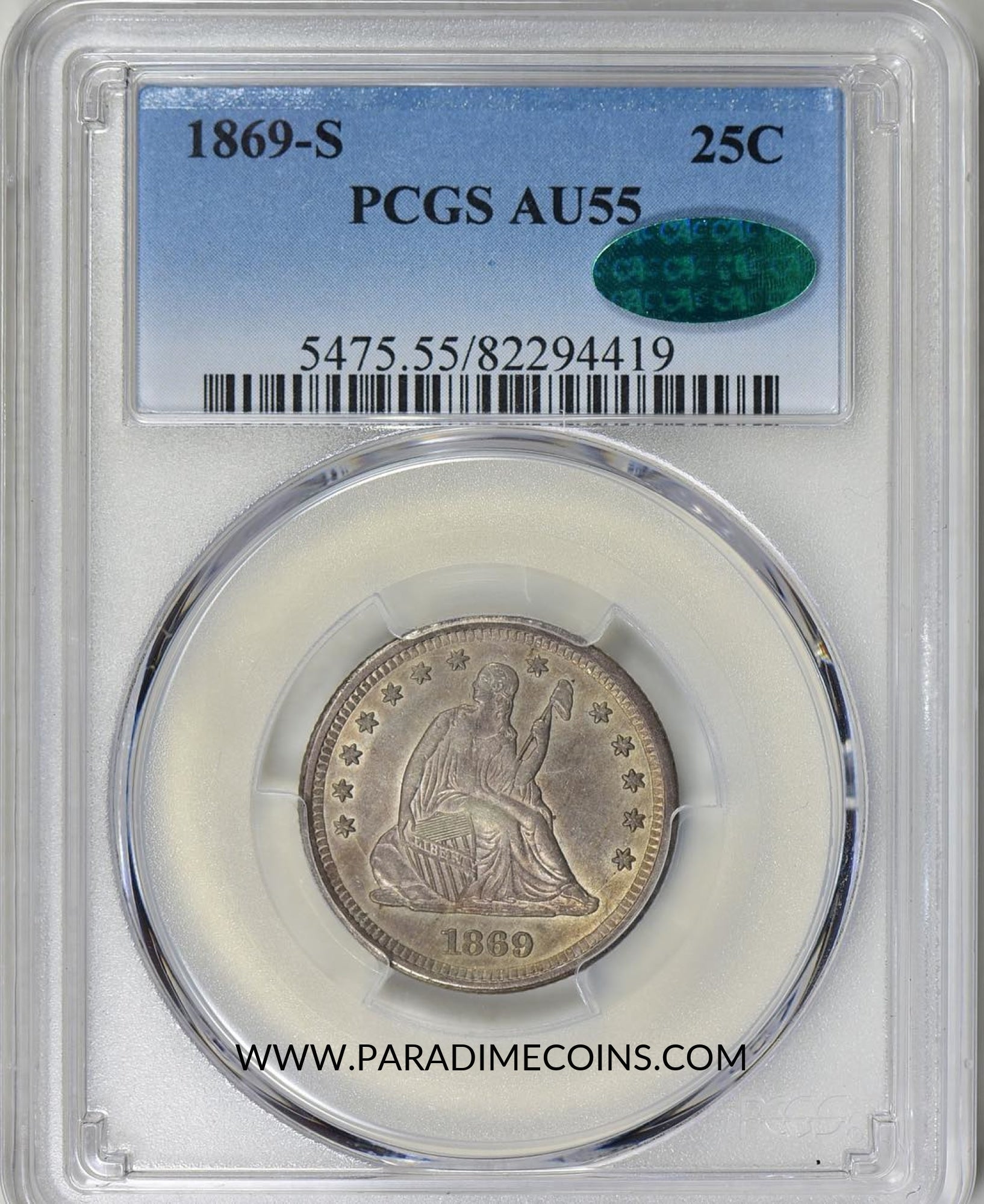 1869-S 25C AU55 PCGS - Paradime Coins | PCGS NGC CACG CAC Rare US Numismatic Coins For Sale