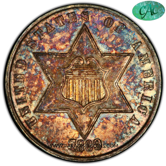 1869/'8' 3CS AU58 PCGS CAC - Paradime Coins | PCGS NGC CACG CAC Rare US Numismatic Coins For Sale