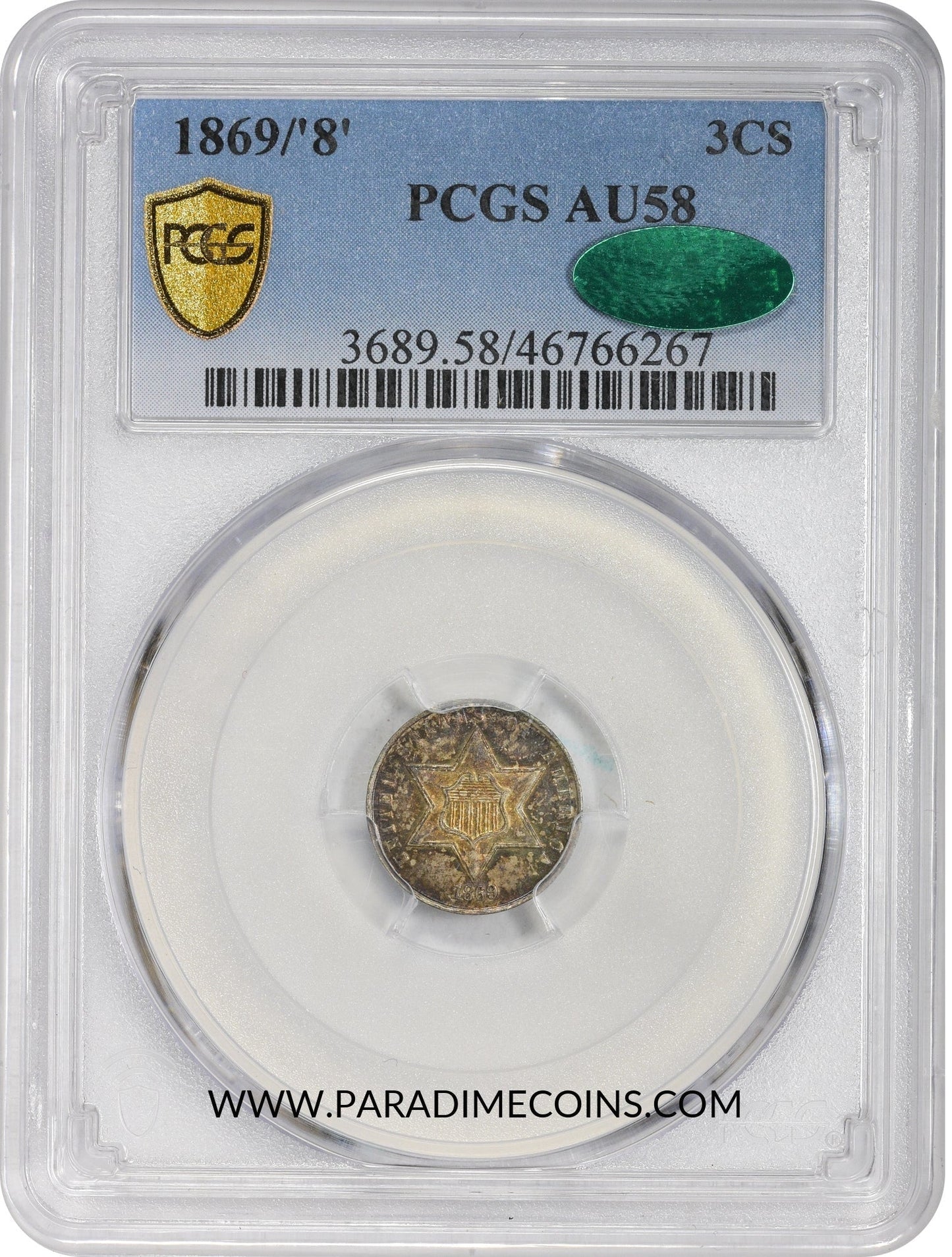 1869/'8' 3CS AU58 PCGS CAC - Paradime Coins | PCGS NGC CACG CAC Rare US Numismatic Coins For Sale