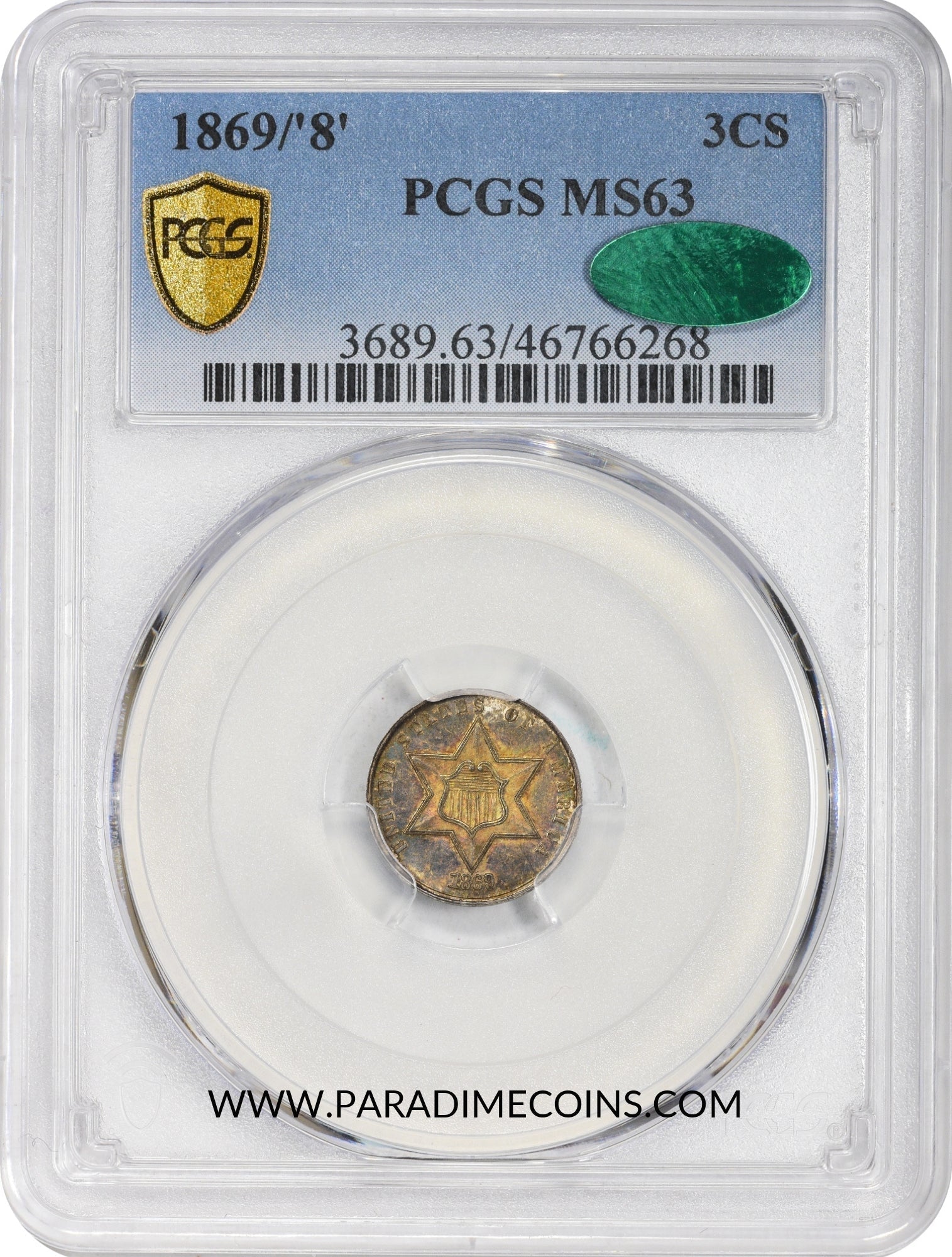 1869/'8' 3CS MS63 PCGS CAC - Paradime Coins | PCGS NGC CACG CAC Rare US Numismatic Coins For Sale