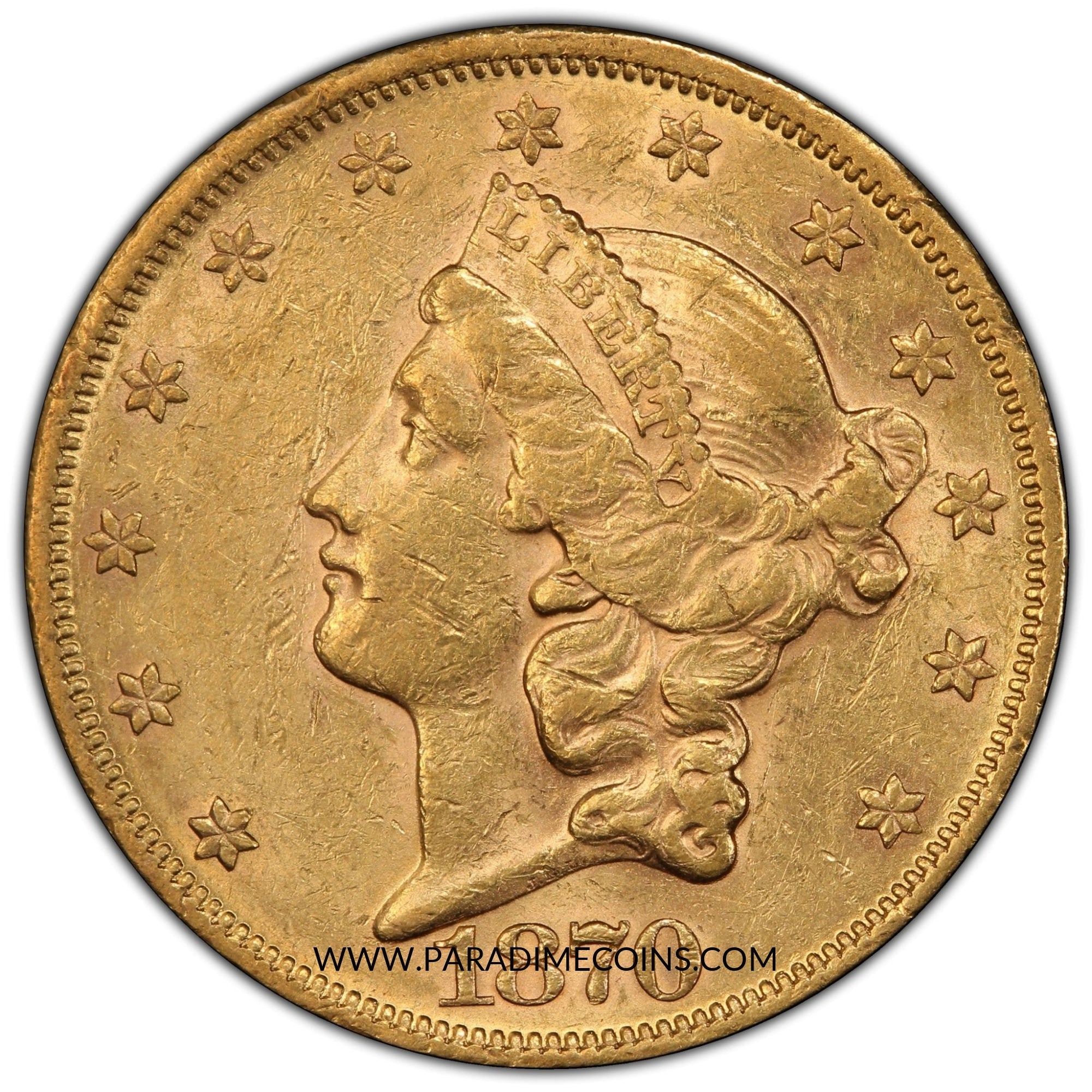 1870 $20 AU55 PCGS - Paradime Coins | PCGS NGC CACG CAC Rare US Numismatic Coins For Sale