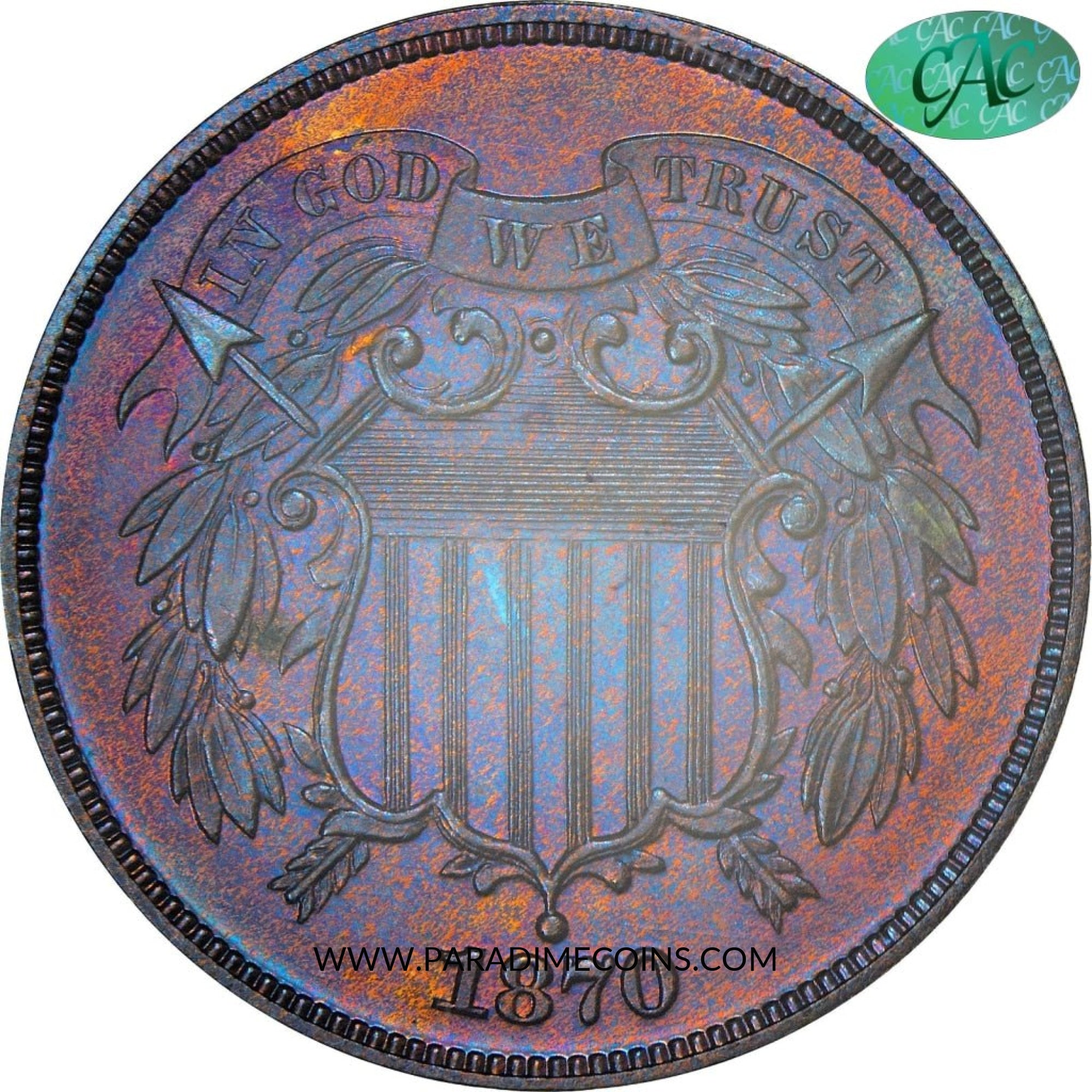 1870 2C PR66 RB PCGS CAC - Paradime Coins | PCGS NGC CACG CAC Rare US Numismatic Coins For Sale