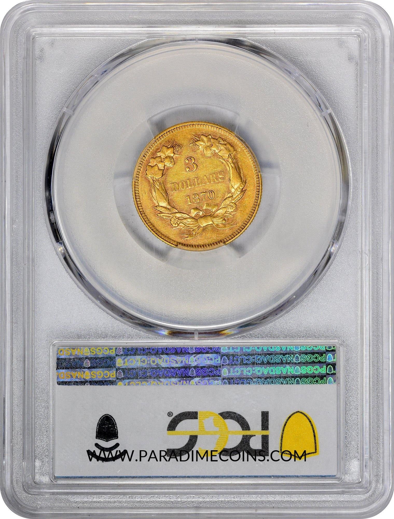 1870 $3 AU58 PCGS CAC - Paradime Coins | PCGS NGC CACG CAC Rare US Numismatic Coins For Sale