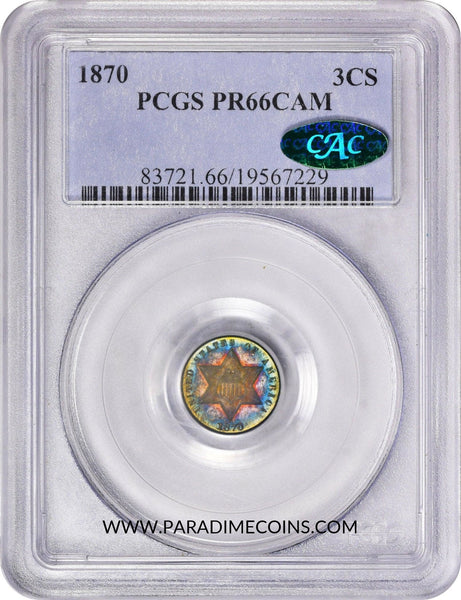 1870 3CS PR66 CAM PCGS CAC - Paradime Coins | PCGS NGC CACG CAC Rare US Numismatic Coins For Sale