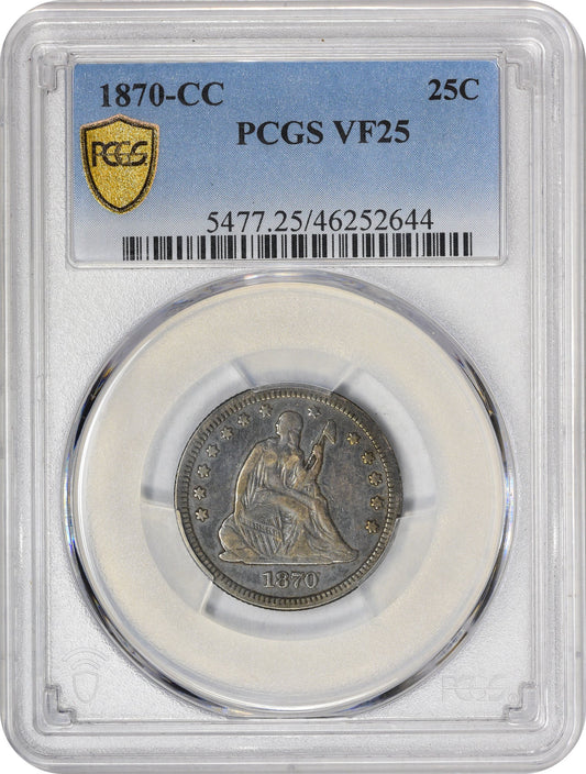 1870-CC 25C VF25 PCGS - Paradime Coins | PCGS NGC CACG CAC Rare US Numismatic Coins For Sale