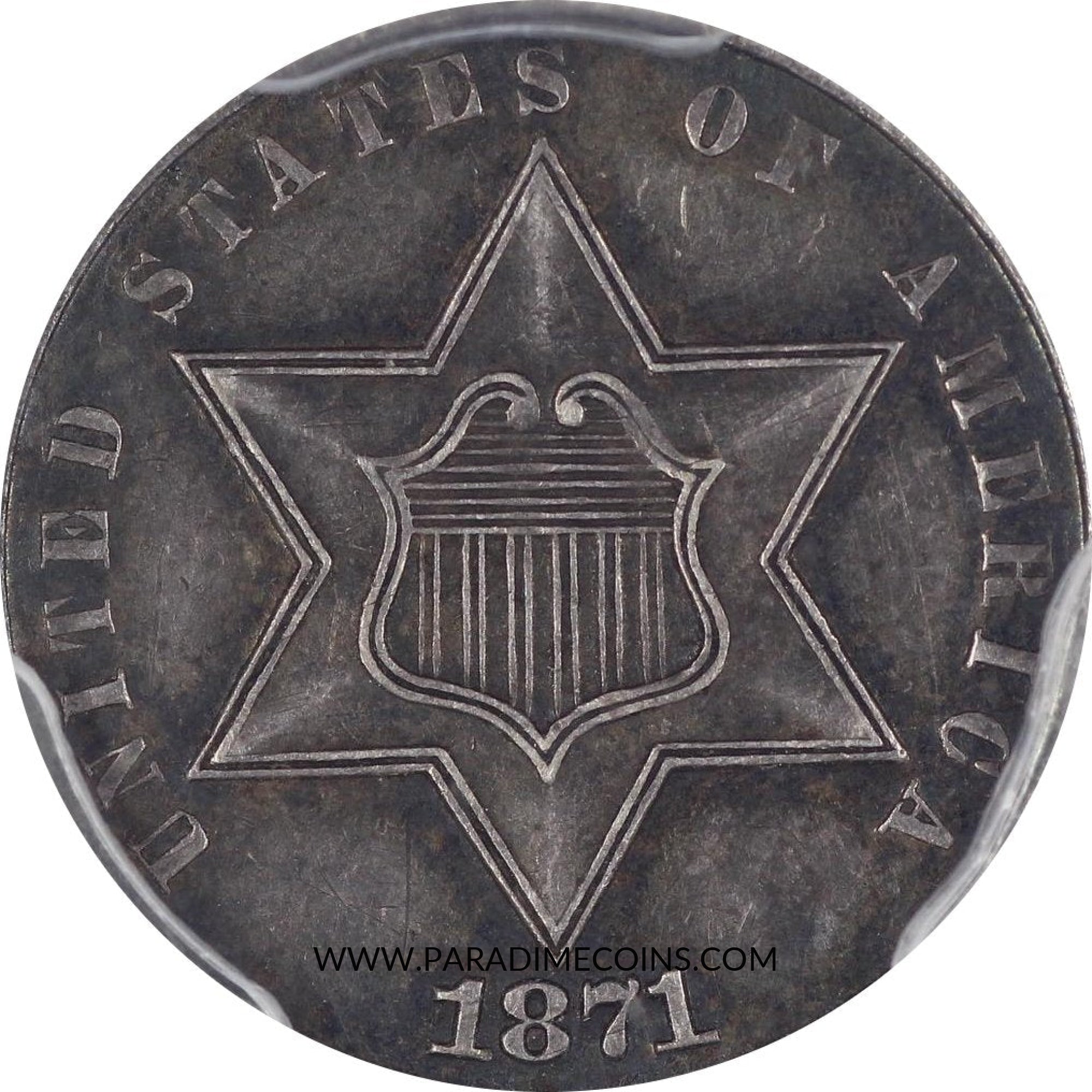 1871 3CS AU55 PCGS - Paradime Coins | PCGS NGC CACG CAC Rare US Numismatic Coins For Sale