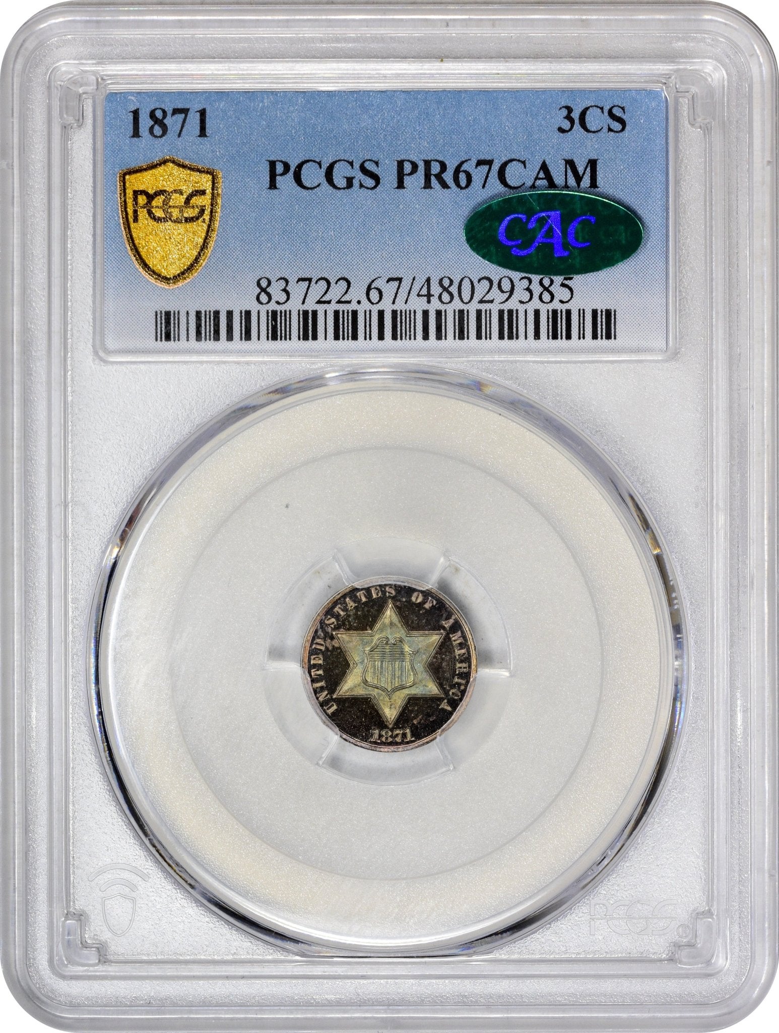 1871 3CS PR67 CAM PCGS CAC - Paradime Coins | PCGS NGC CACG CAC Rare US Numismatic Coins For Sale