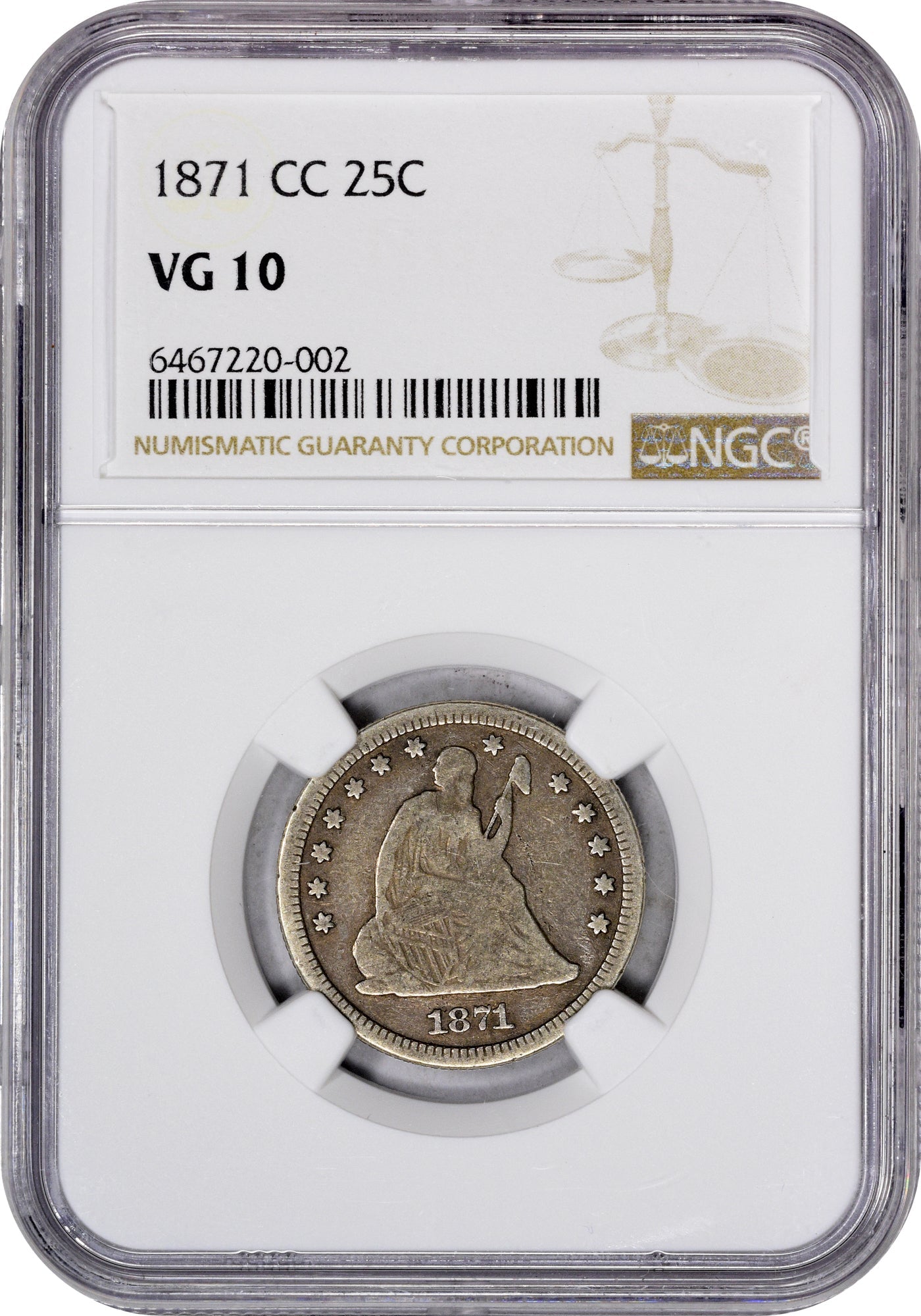 1871-CC 25C VG10 NGC - Paradime Coins | PCGS NGC CACG CAC Rare US Numismatic Coins For Sale