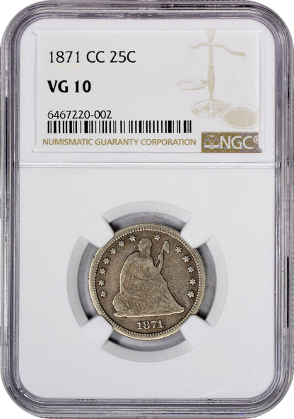 1871-CC 25C VG10 NGC - Paradime Coins | PCGS NGC CACG CAC Rare US Numismatic Coins For Sale