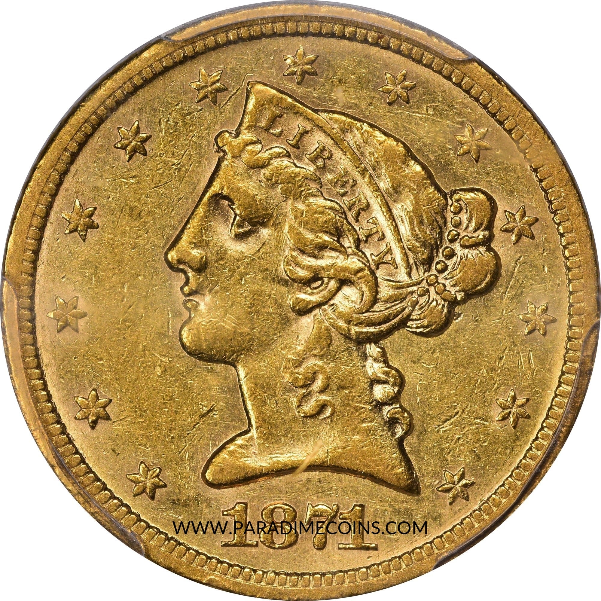 1871-S $5 AU53 PCGS - Paradime Coins | PCGS NGC CACG CAC Rare US Numismatic Coins For Sale