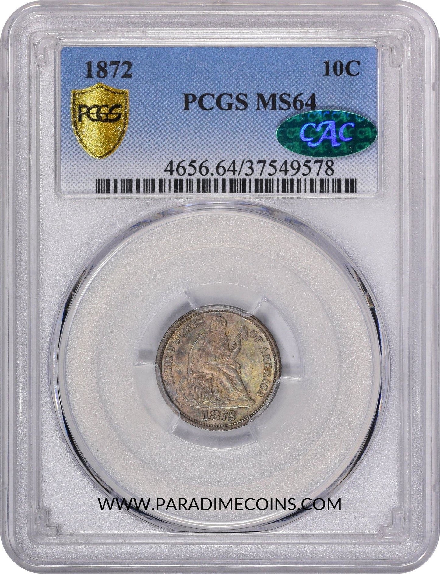 1872 10C MS64 PCGS CAC - Paradime Coins | PCGS NGC CACG CAC Rare US Numismatic Coins For Sale