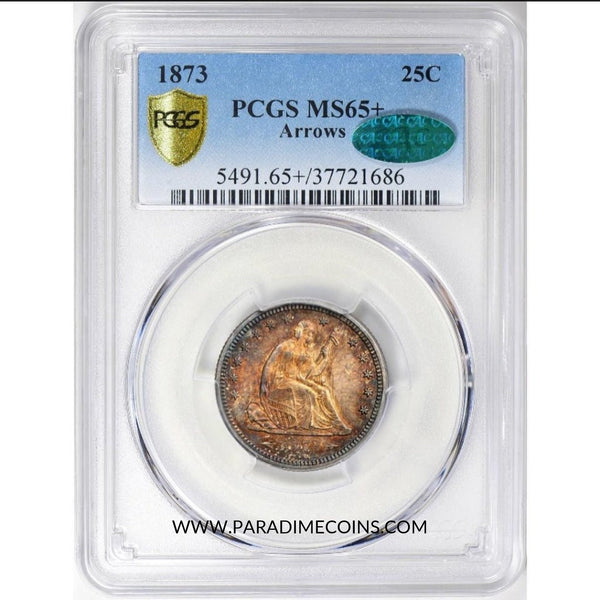1873 25C ARROWS MS65+ PCGS CAC - Paradime Coins | PCGS NGC CACG CAC Rare US Numismatic Coins For Sale
