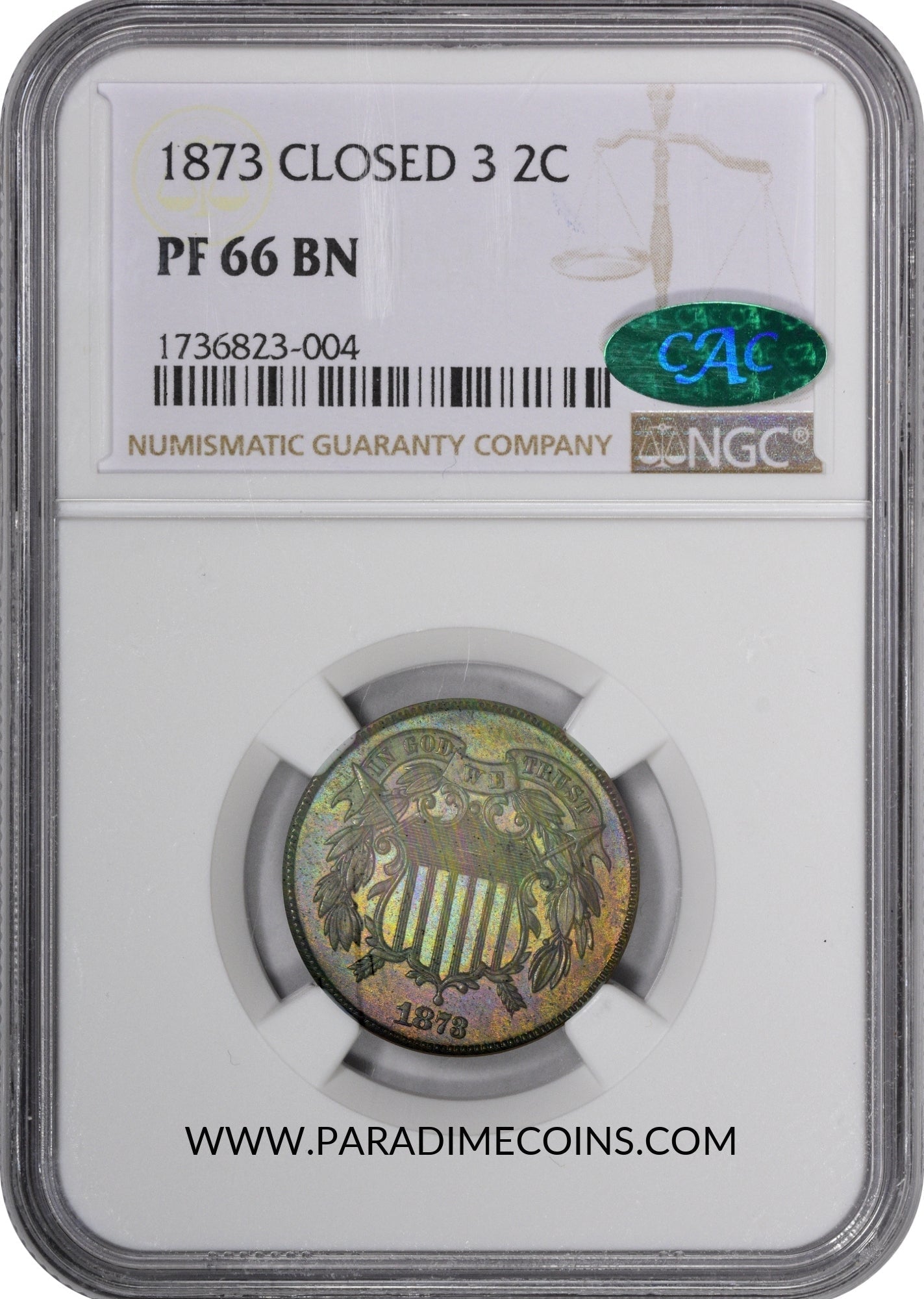 1873 2C CLOSED PR66 BN NGC CAC - Paradime Coins | PCGS NGC CACG CAC Rare US Numismatic Coins For Sale