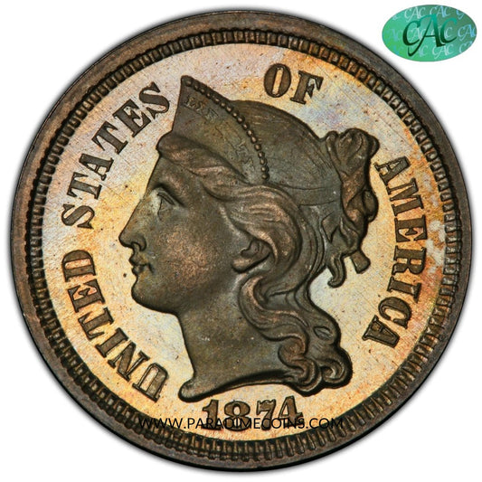 1874 3CN PR67+ PCGS CAC - Paradime Coins | PCGS NGC CACG CAC Rare US Numismatic Coins For Sale