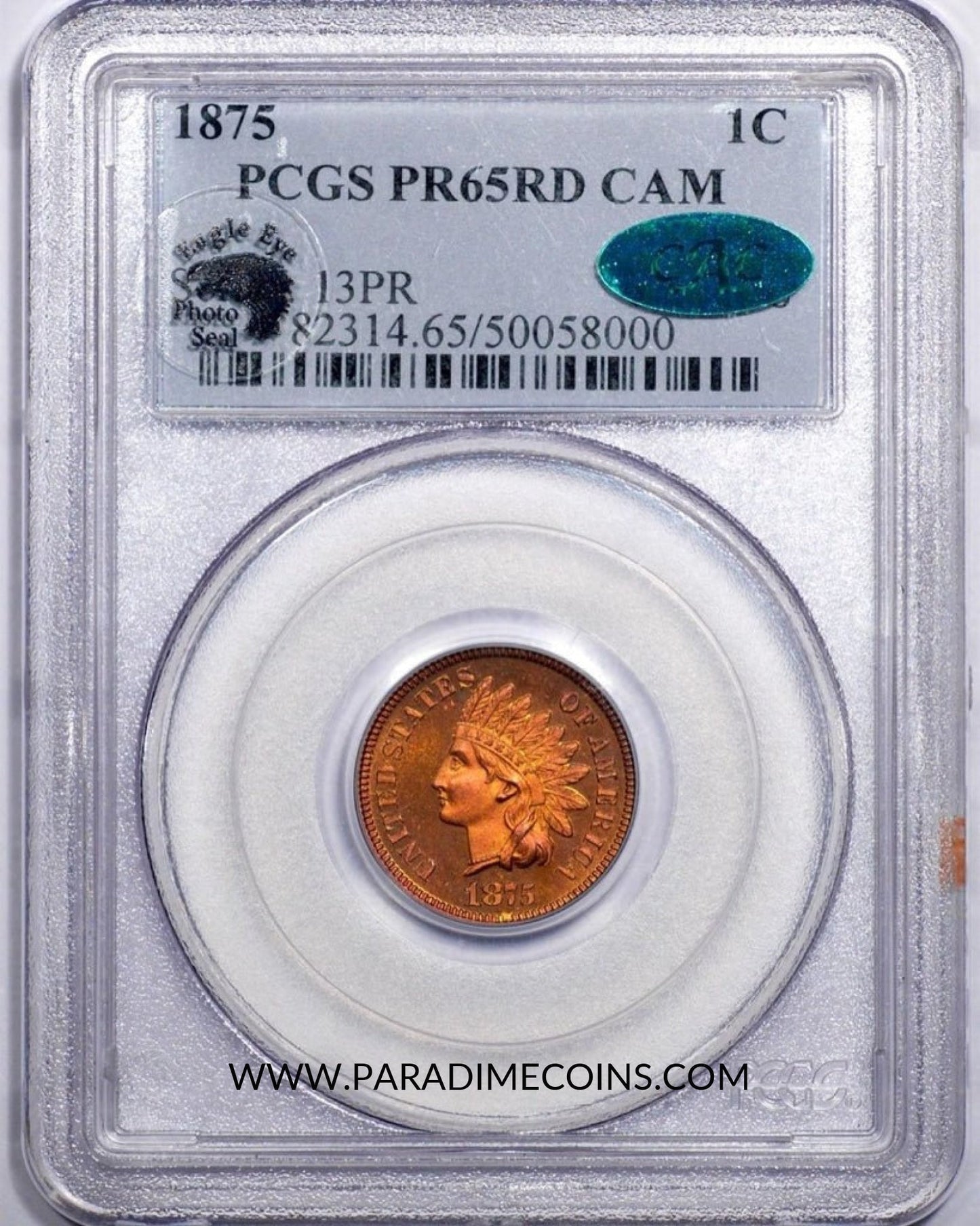 1875 1C PR65 RD CAM EEPS PCGS CAC - Paradime Coins | PCGS NGC CACG CAC Rare US Numismatic Coins For Sale