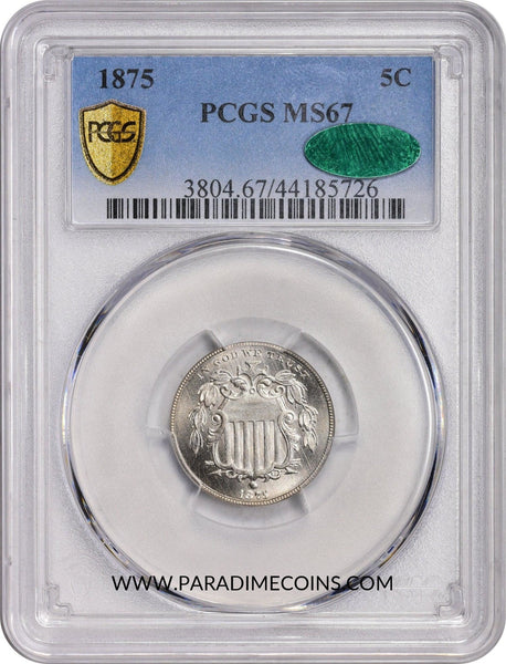 1875 5C MS67 PCGS CAC - Paradime Coins US Coins For Sale