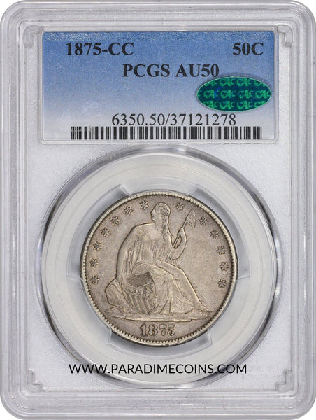 1875-CC 50C AU50 PCGS CAC - Paradime Coins | PCGS NGC CACG CAC Rare US Numismatic Coins For Sale