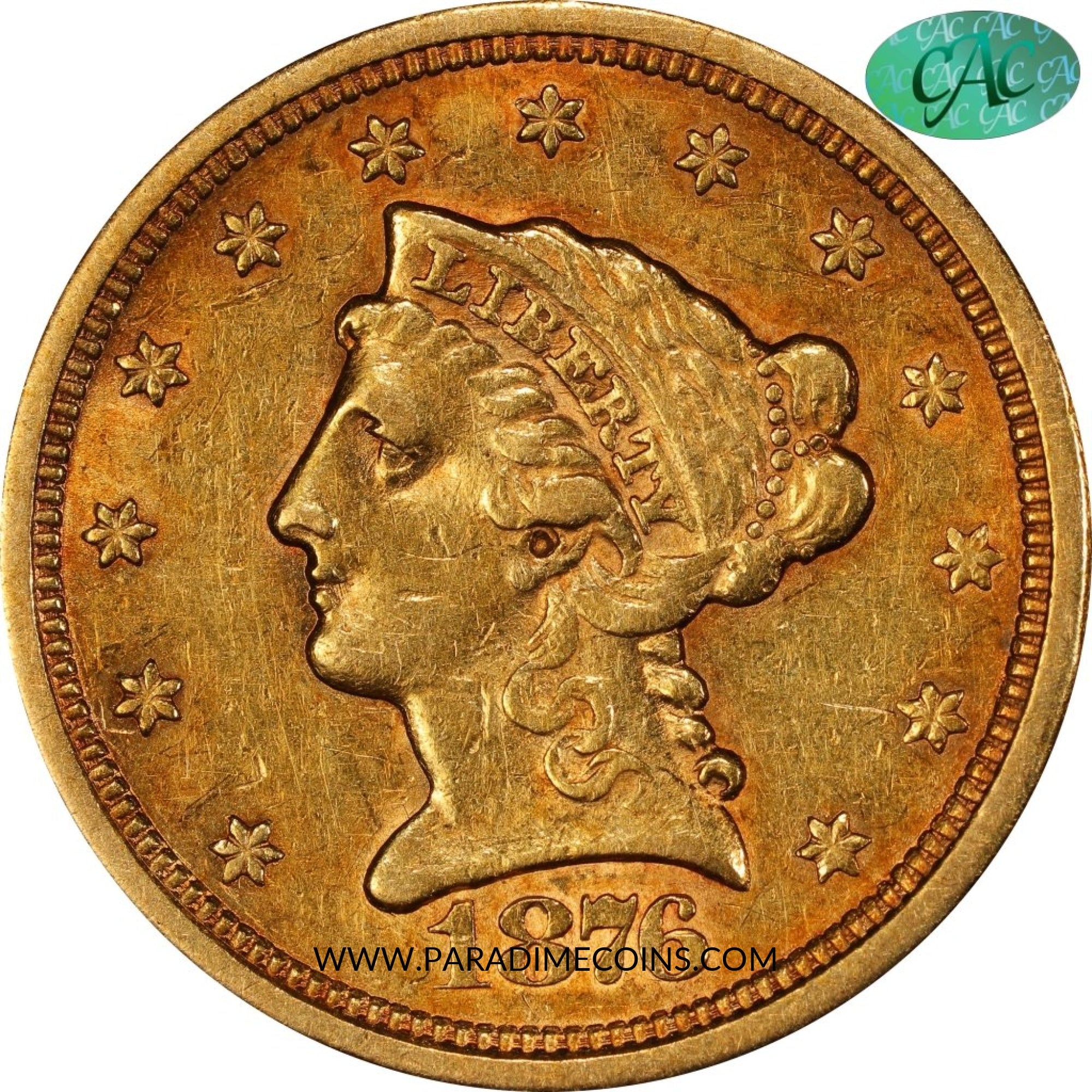 1876-S $2.5 AU50 PCGS CAC - Paradime Coins | PCGS NGC CACG CAC Rare US Numismatic Coins For Sale