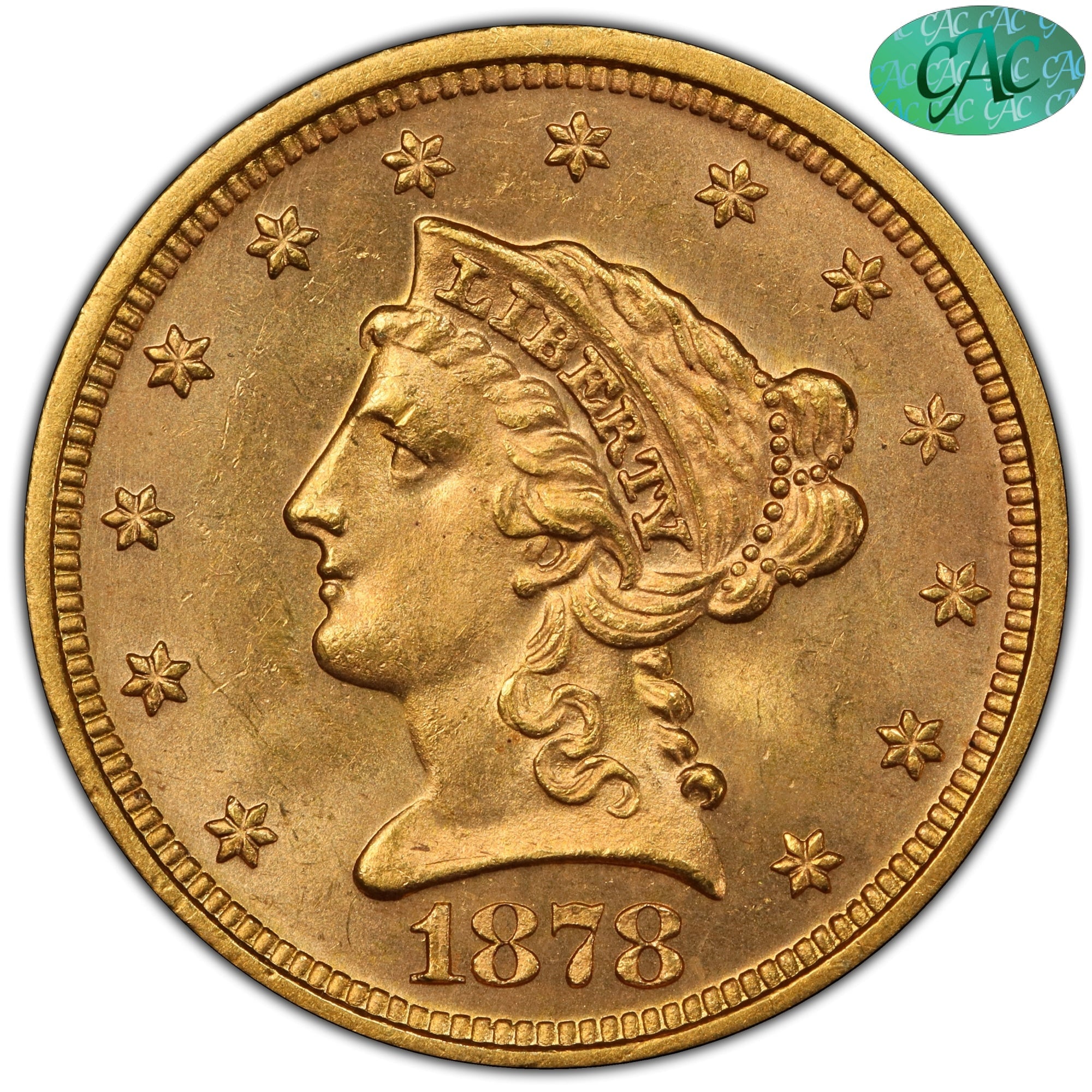 1878-S $2.5 MS65 PCGS CAC - Paradime Coins US Coins For Sale