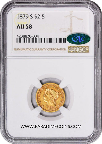 1879-S $2.5 AU58 NGC CAC - Paradime Coins | PCGS NGC CACG CAC Rare US Numismatic Coins For Sale