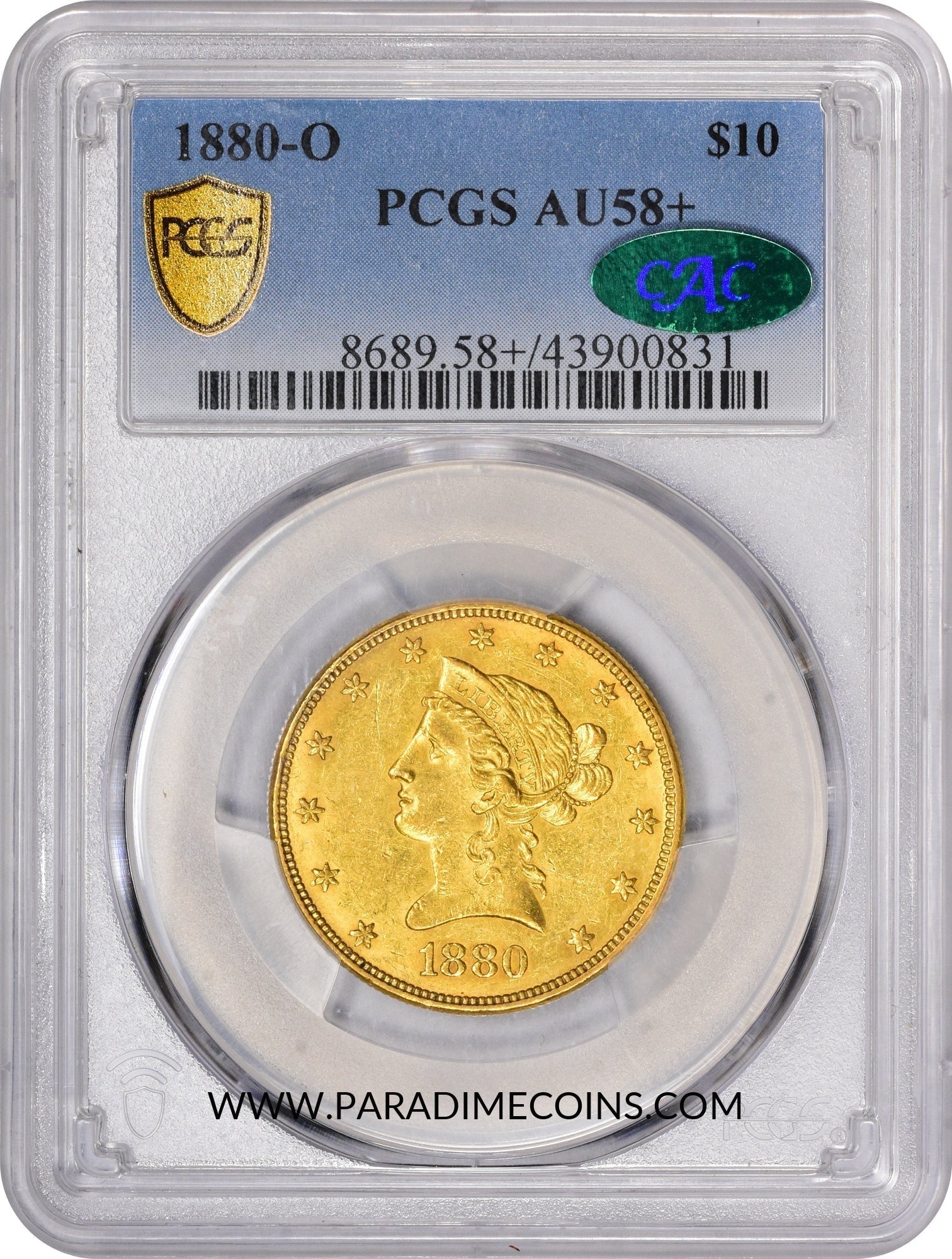 1880-O $10 AU58+ PCGS CAC - Paradime Coins | PCGS NGC CACG CAC Rare US Numismatic Coins For Sale