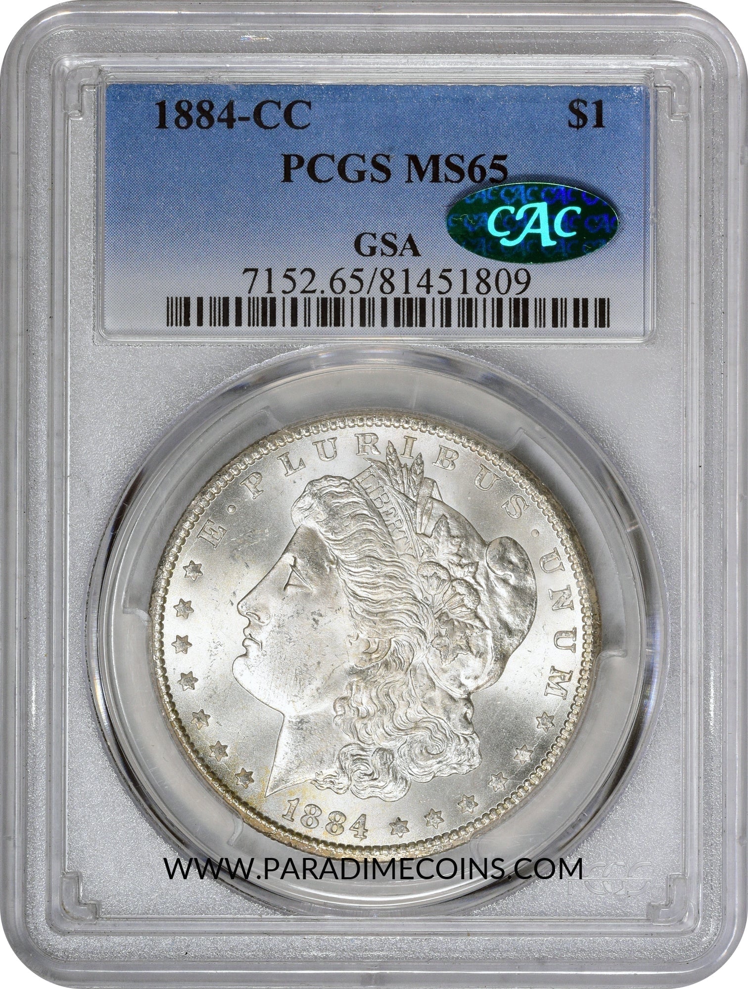 1884-CC $1 GSA MS65 PCGS CAC - Paradime Coins | PCGS NGC CACG CAC Rare US Numismatic Coins For Sale